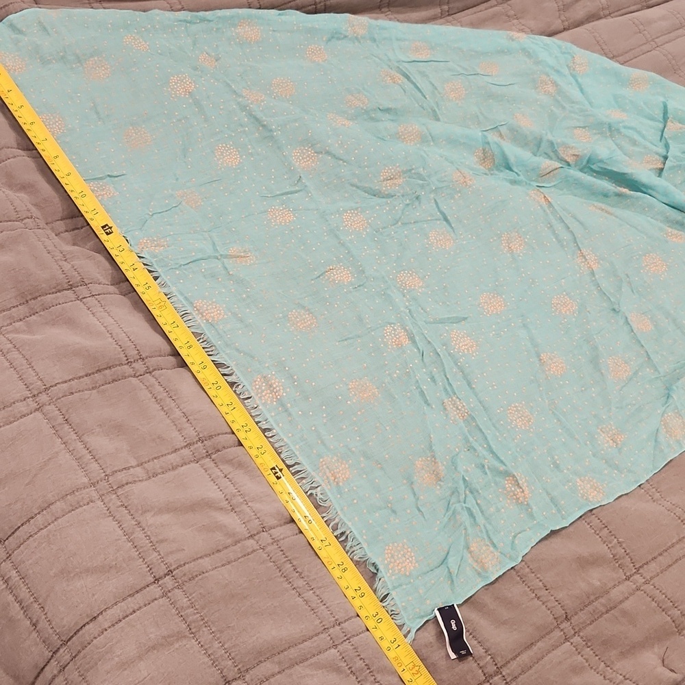 GAP Turquoise Scarf with Orange Polka Dots 31x80, New Without Tags! - Picture 5 of 6